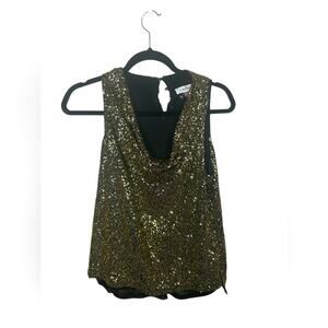 Calvin Klein Gold Sparkle Draped tank top petite large holiday new year